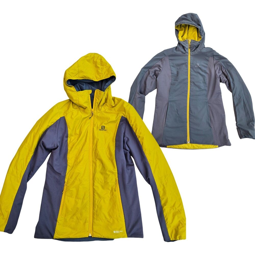SALOMON Drifter Mid Reversible Jacket Womens Medium Mustard‎ Yellow Gray Hooded